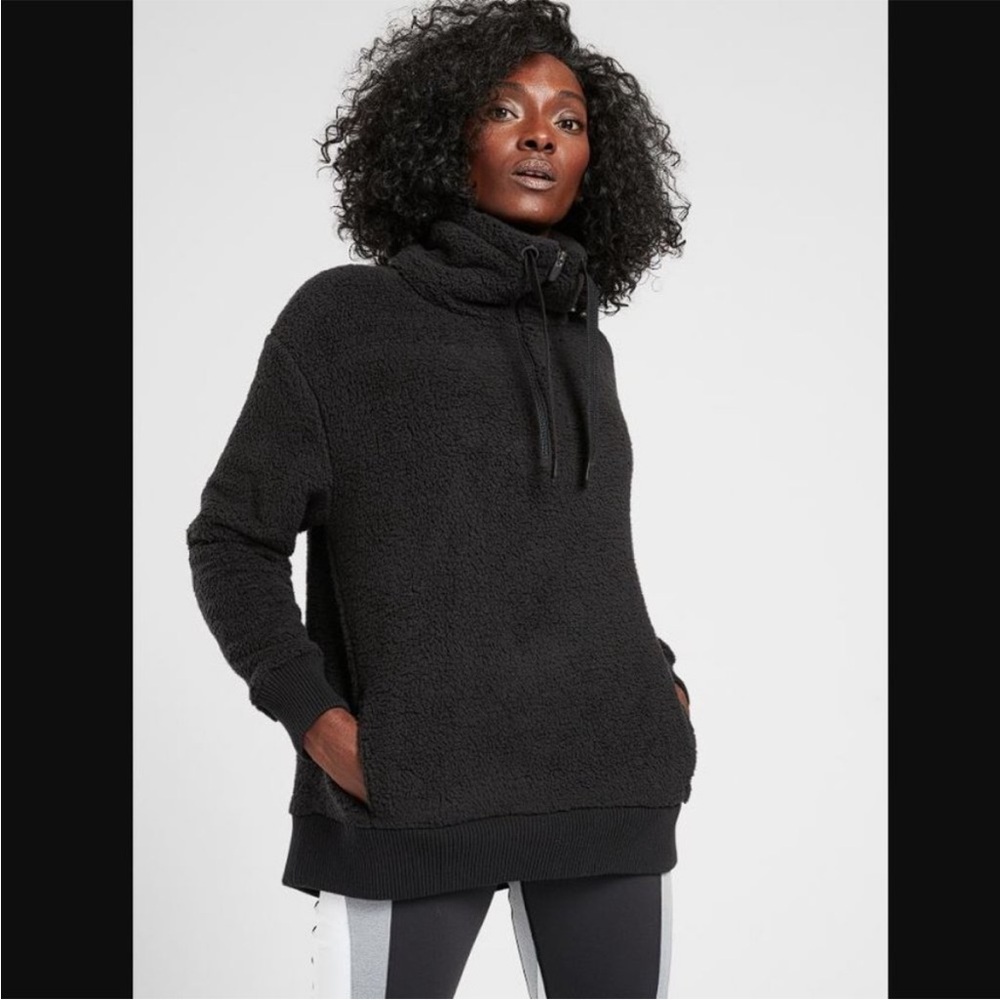 Athleta Talus Black Sherpa Teddy Bear Pull Over Turtle Neck Women’s Size S